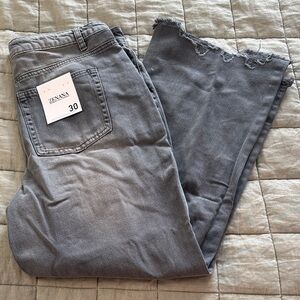 Zenana Distressed Straight Crop Jeans Size 30 Gray NWT